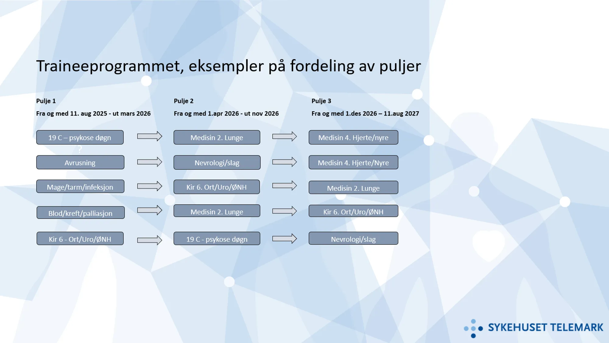 Traineeprogrammet, eksempler på fordeling av puljer