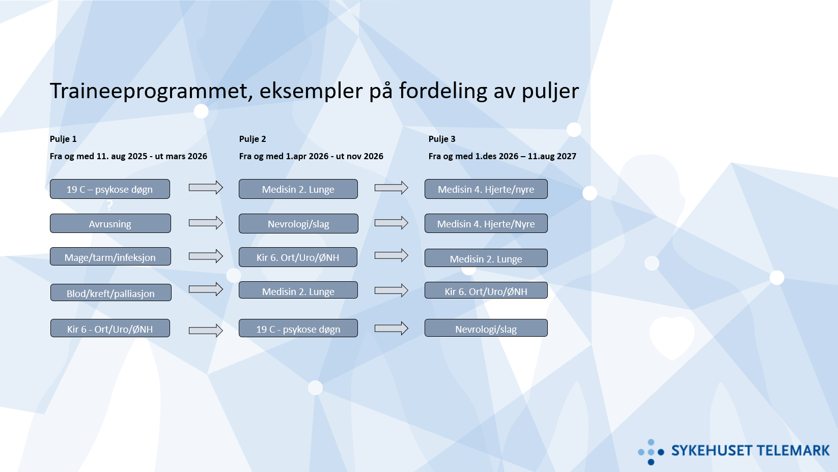 Traineeprogrammet, eksempler på fordeling av puljer