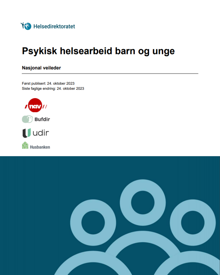 Forsiden av den nasjonale veilederen for psykisk helearbeid barn og unge fra Helsedirektoratet