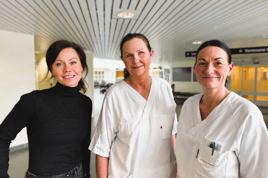 Terese Gjærum (Koordinerende enhet) sammen med Inger Mona Kittilsen (kirurgen3) og Ann Iserid Vik-Johansen (Øre-Nese-Hals) som sammen med sine respektive avdelinger er med i pilotprosjektet.