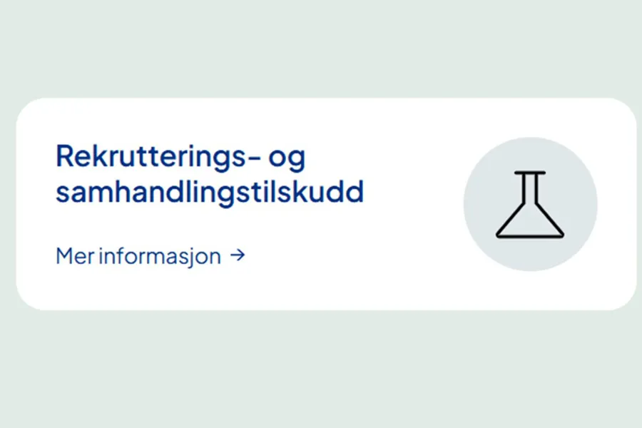 Skjermbilde av nettsideknappen, som viser til rekrutterings- og samhandlingstilskudd i Helsefellesskapet