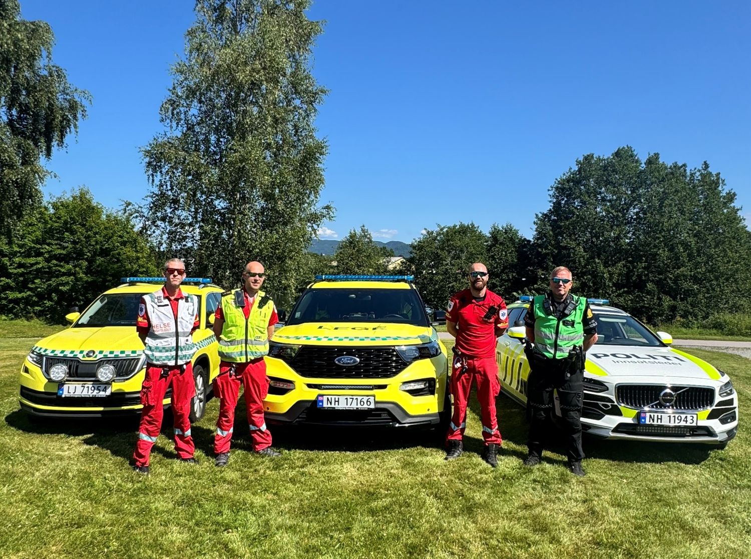Bjørn Andre Halvorsen  (Innsatsleder Helse), Erlend Berge, Håkon Staff (crew på legebil) og Øyvind Larsen (Innsatsleder politi).