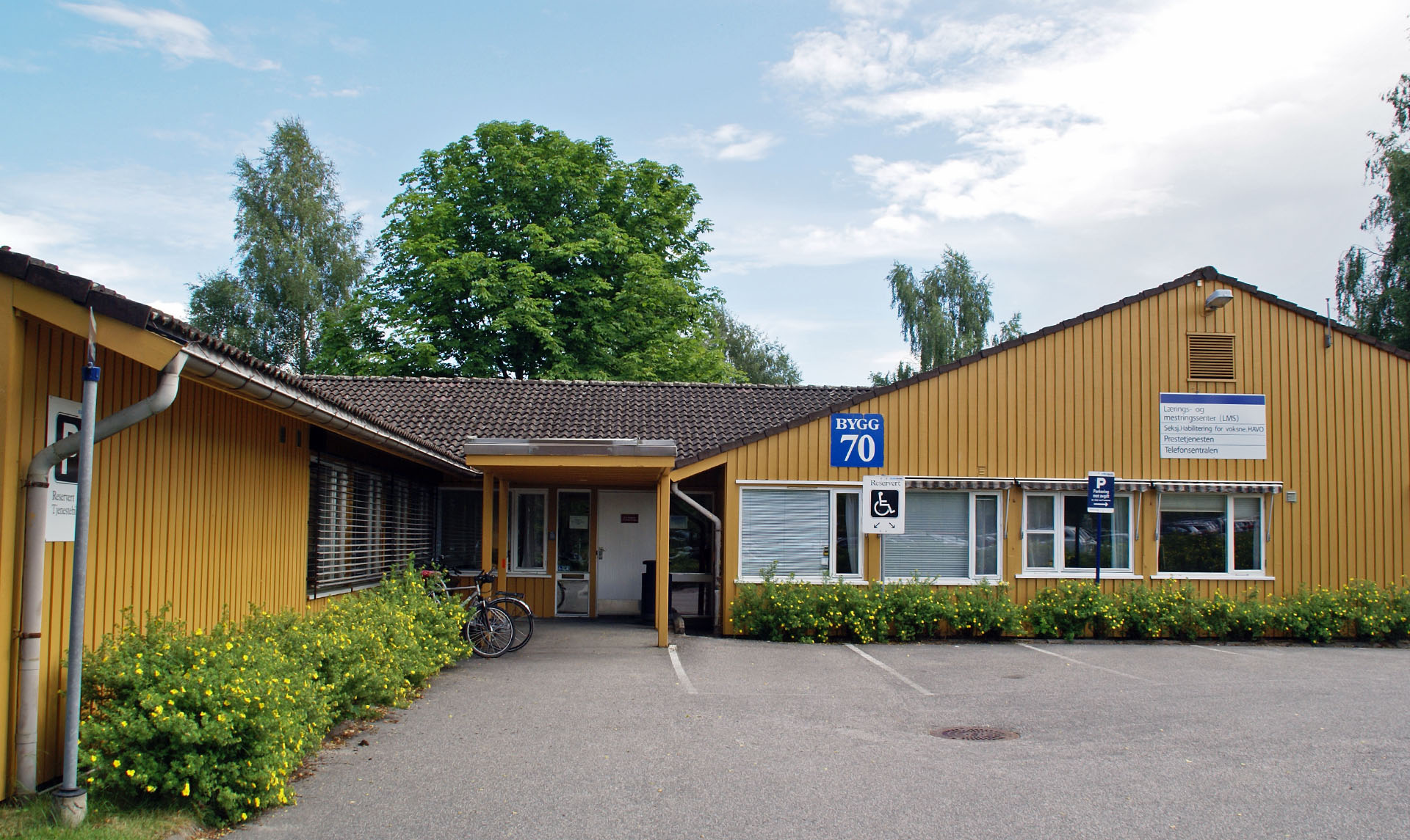 A building with a bike rack