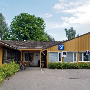A building with a bike rack