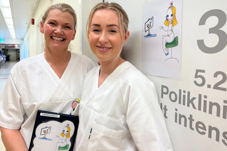 Bilde av sykepleier Cecilie Ellefsen og prosjektmedarbeider Sara Maria Lauritzen ved Sykehuset Telemark.